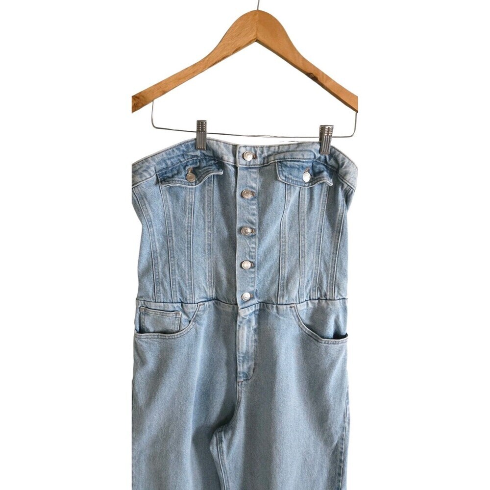 Express Denim Corset Wide Leg Jumpsuit Button Front Light Wash Size Large - Picture 3 of 8